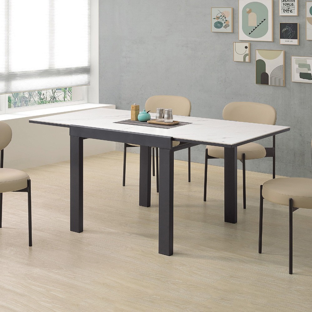 漢斯5.3尺岩板伸縮餐桌(946黑)(不含椅)
