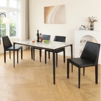 潘多拉4.6尺岩板餐桌/1桌4椅/圓角黑鋁