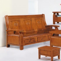 3615型柚木色實木組椅(三人座)