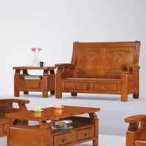 3615型柚木色實木組椅(二人座)